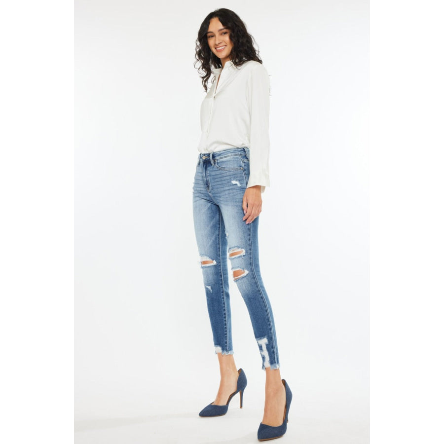 Kancan High Rise Frayed Ankle Skinny Jeans Apparel and Accessories