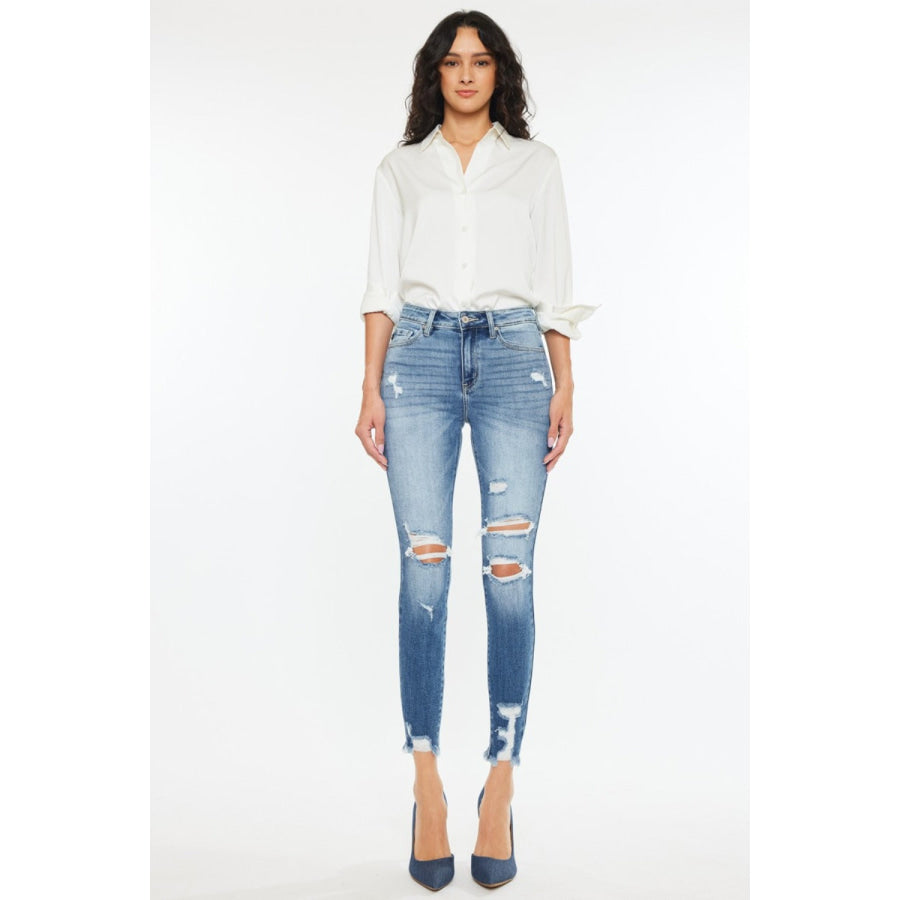 Kancan High Rise Frayed Ankle Skinny Jeans Apparel and Accessories