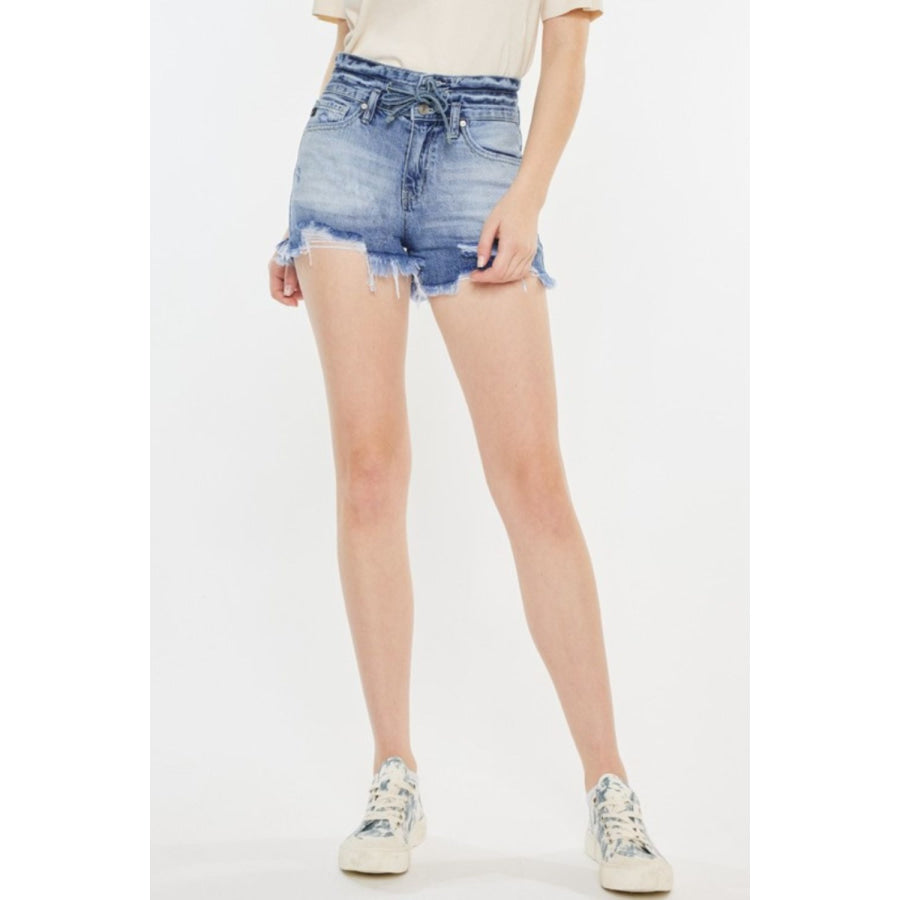 Kancan High Rise Frayed Hem Denim Shorts Acid / S Apparel and Accessories