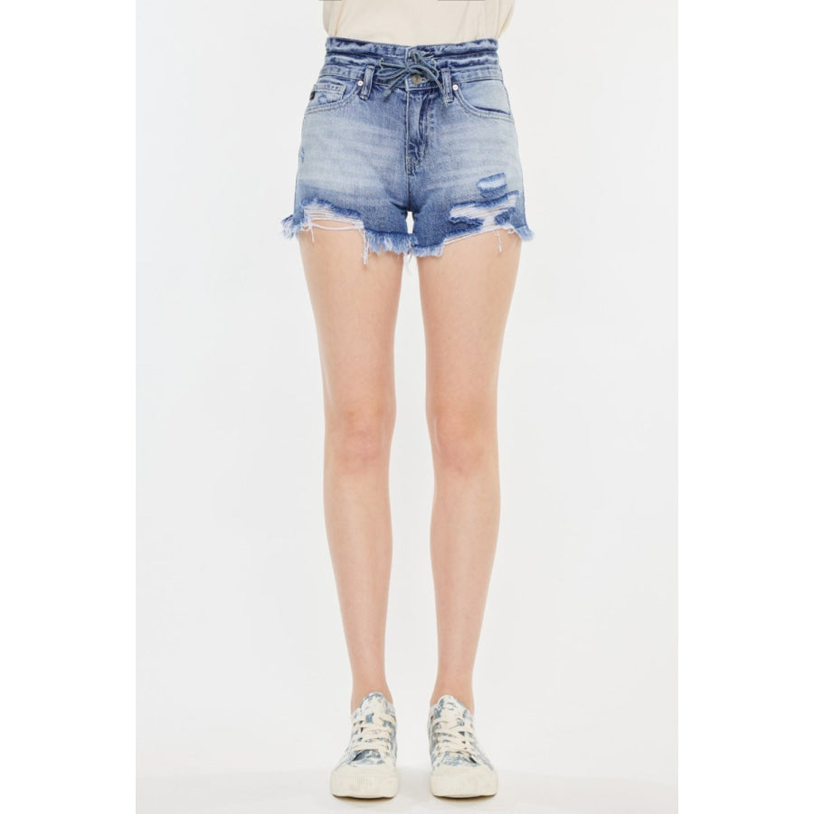 Kancan High Rise Frayed Hem Denim Shorts Apparel and Accessories