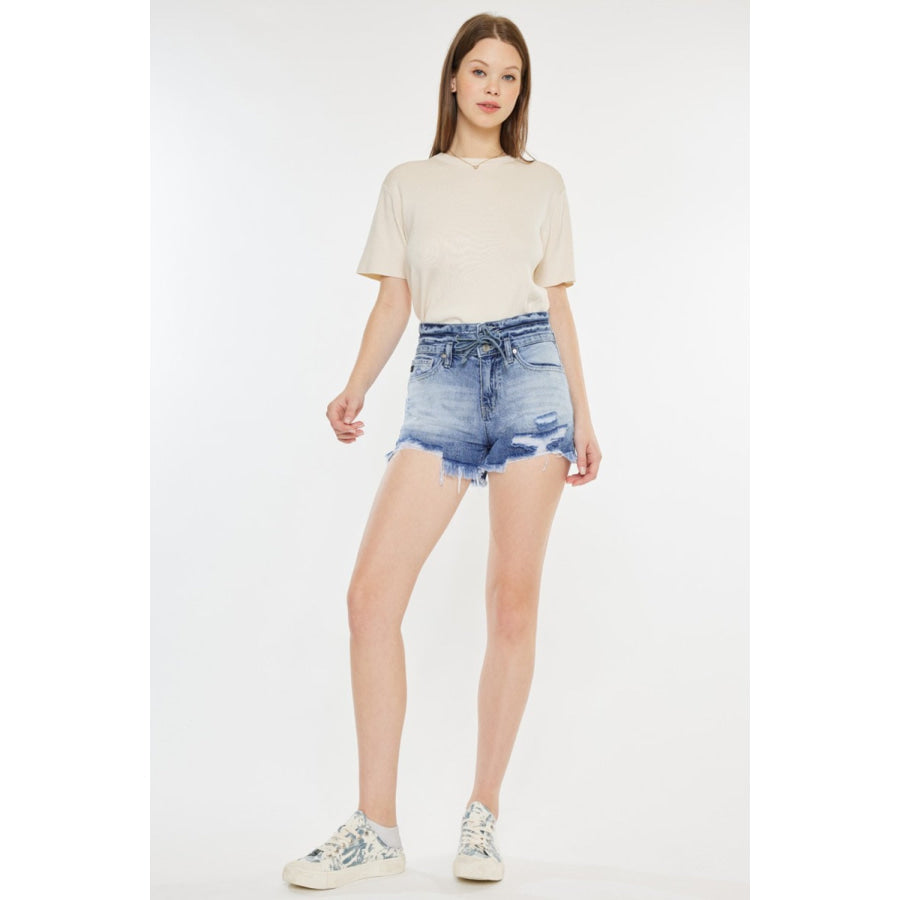 Kancan High Rise Frayed Hem Denim Shorts Apparel and Accessories