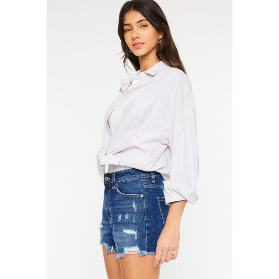 Kancan High Rise Frayed Hem Denim Shorts Apparel and Accessories