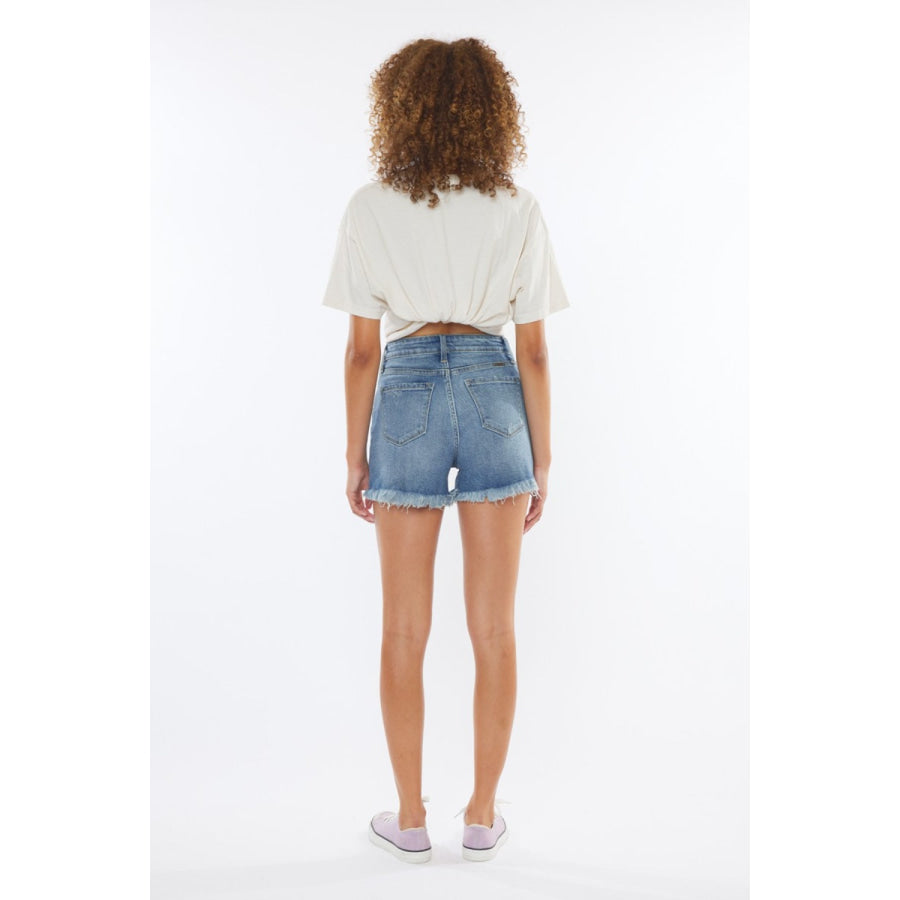 Kancan High Rise Frayed Hem Denim Shorts Apparel and Accessories