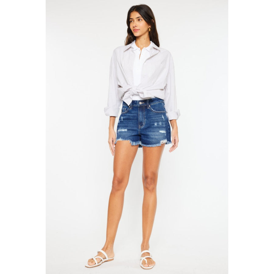 Kancan High Rise Frayed Hem Denim Shorts Apparel and Accessories