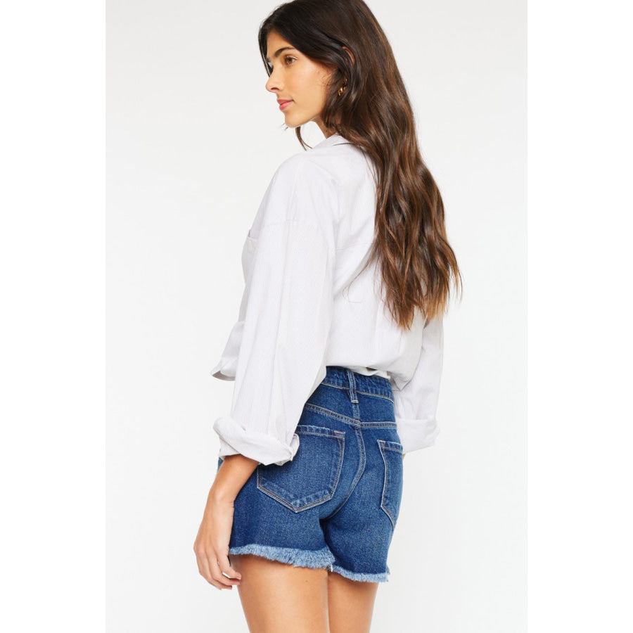 Kancan High Rise Frayed Hem Denim Shorts Apparel and Accessories