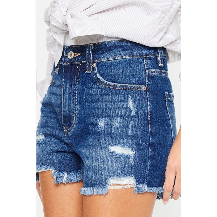 Kancan High Rise Frayed Hem Denim Shorts Apparel and Accessories