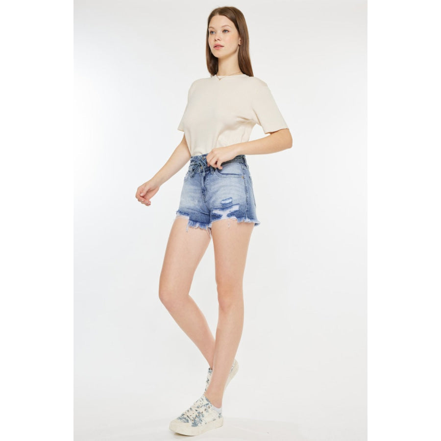 Kancan High Rise Frayed Hem Denim Shorts Apparel and Accessories