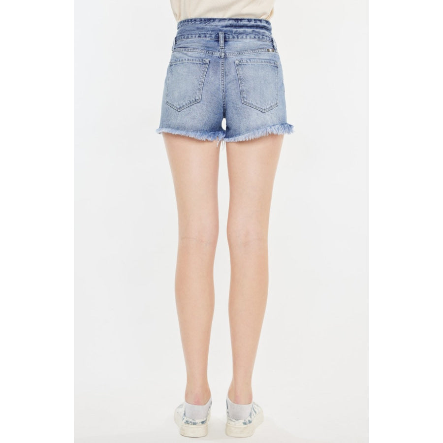 Kancan High Rise Frayed Hem Denim Shorts Apparel and Accessories