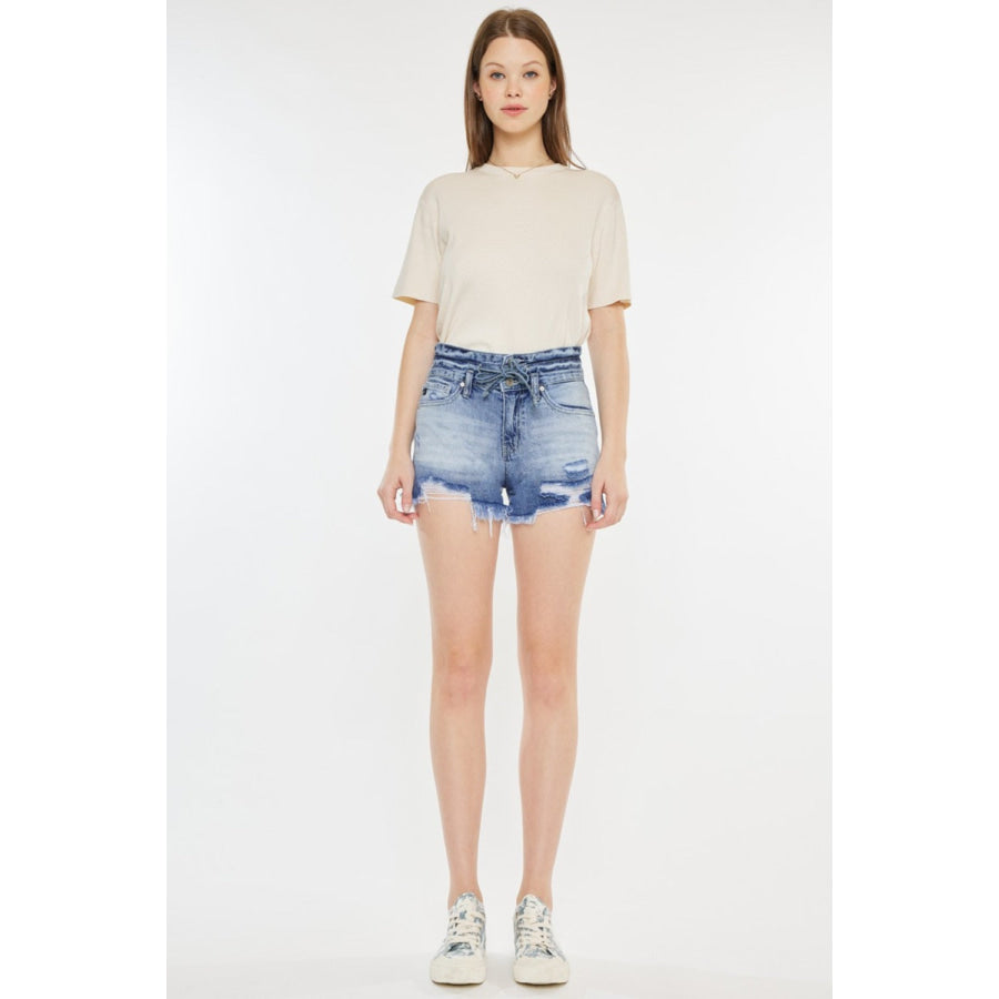 Kancan High Rise Frayed Hem Denim Shorts Apparel and Accessories