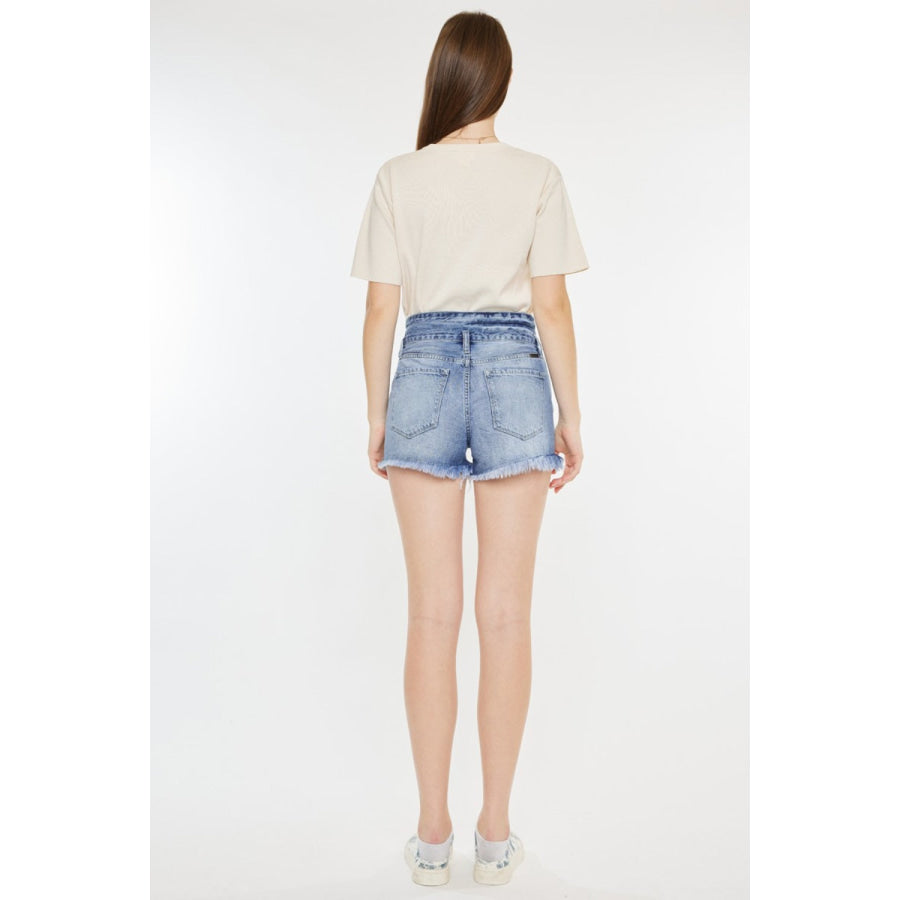 Kancan High Rise Frayed Hem Denim Shorts Apparel and Accessories