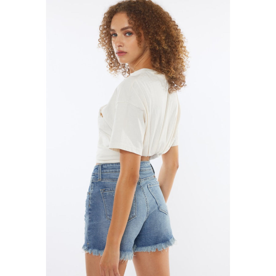 Kancan High Rise Frayed Hem Denim Shorts Apparel and Accessories