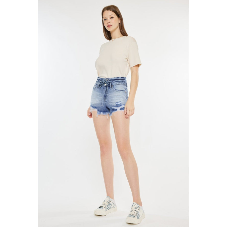 Kancan High Rise Frayed Hem Denim Shorts Apparel and Accessories