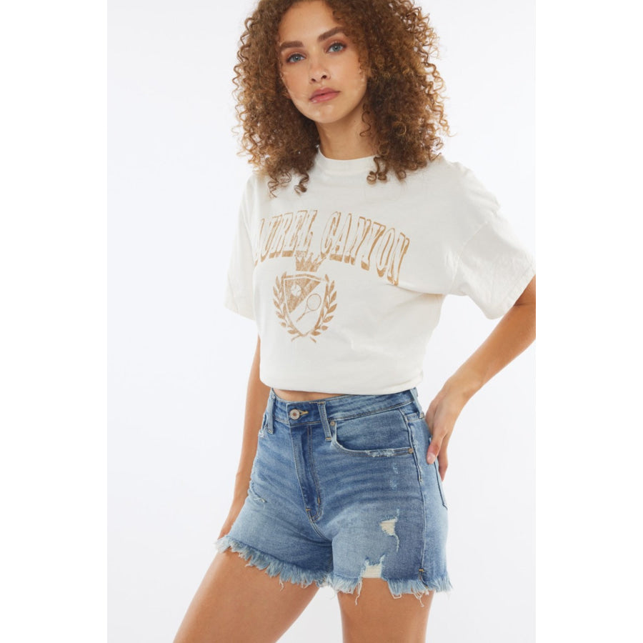 Kancan High Rise Frayed Hem Denim Shorts Apparel and Accessories