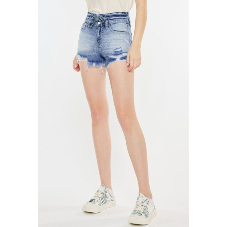 Kancan High Rise Frayed Hem Denim Shorts Apparel and Accessories