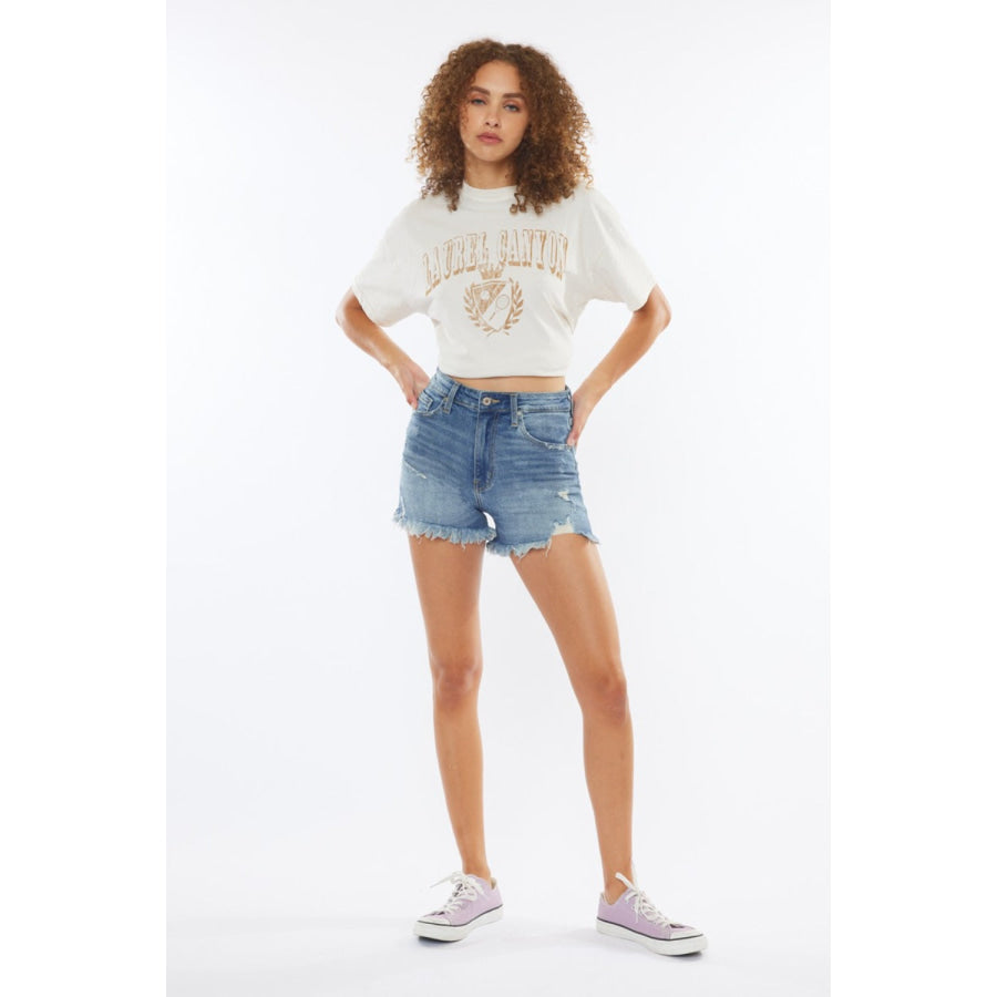 Kancan High Rise Frayed Hem Denim Shorts Apparel and Accessories