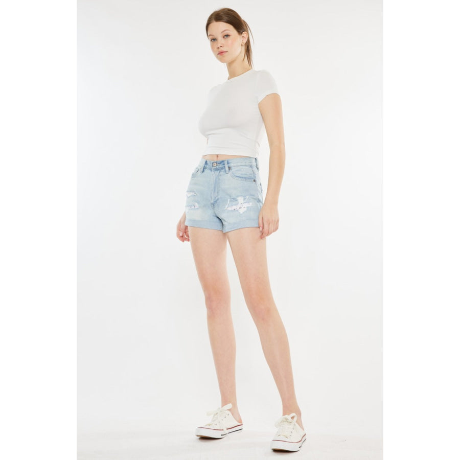 Kancan High Rise Repaired Mom Denim Shorts Apparel and Accessories