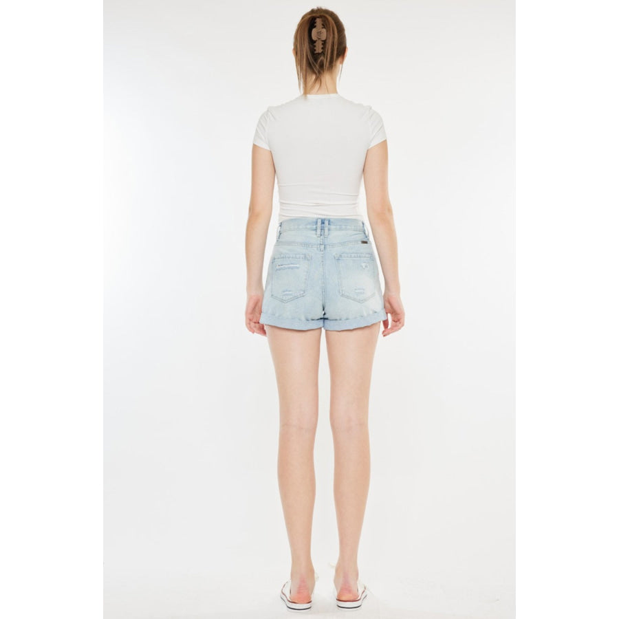 Kancan High Rise Repaired Mom Denim Shorts Apparel and Accessories