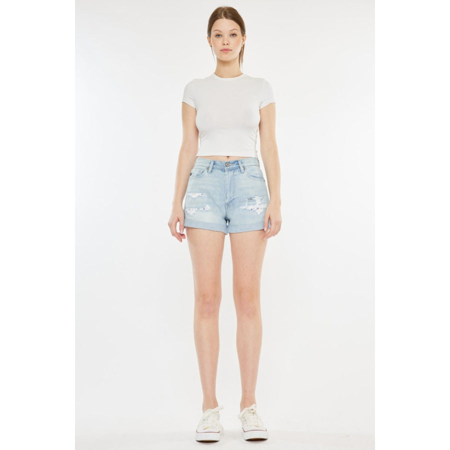 Kancan High Rise Repaired Mom Denim Shorts Apparel and Accessories