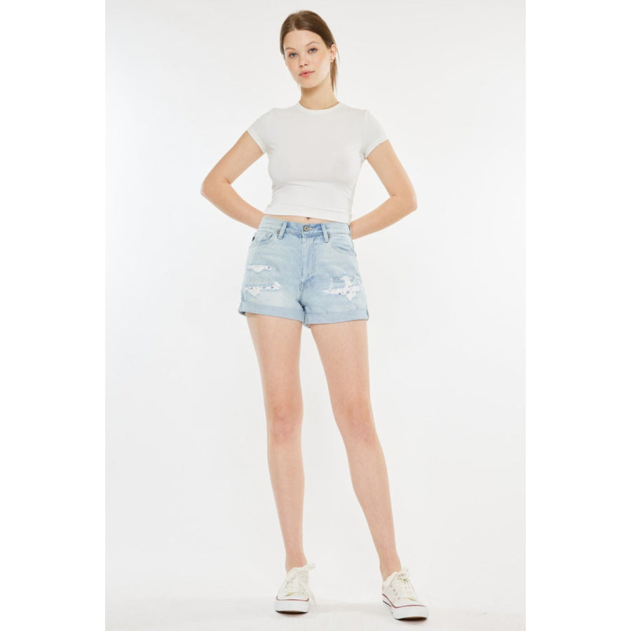 Kancan High Rise Repaired Mom Denim Shorts Light / S Apparel and Accessories