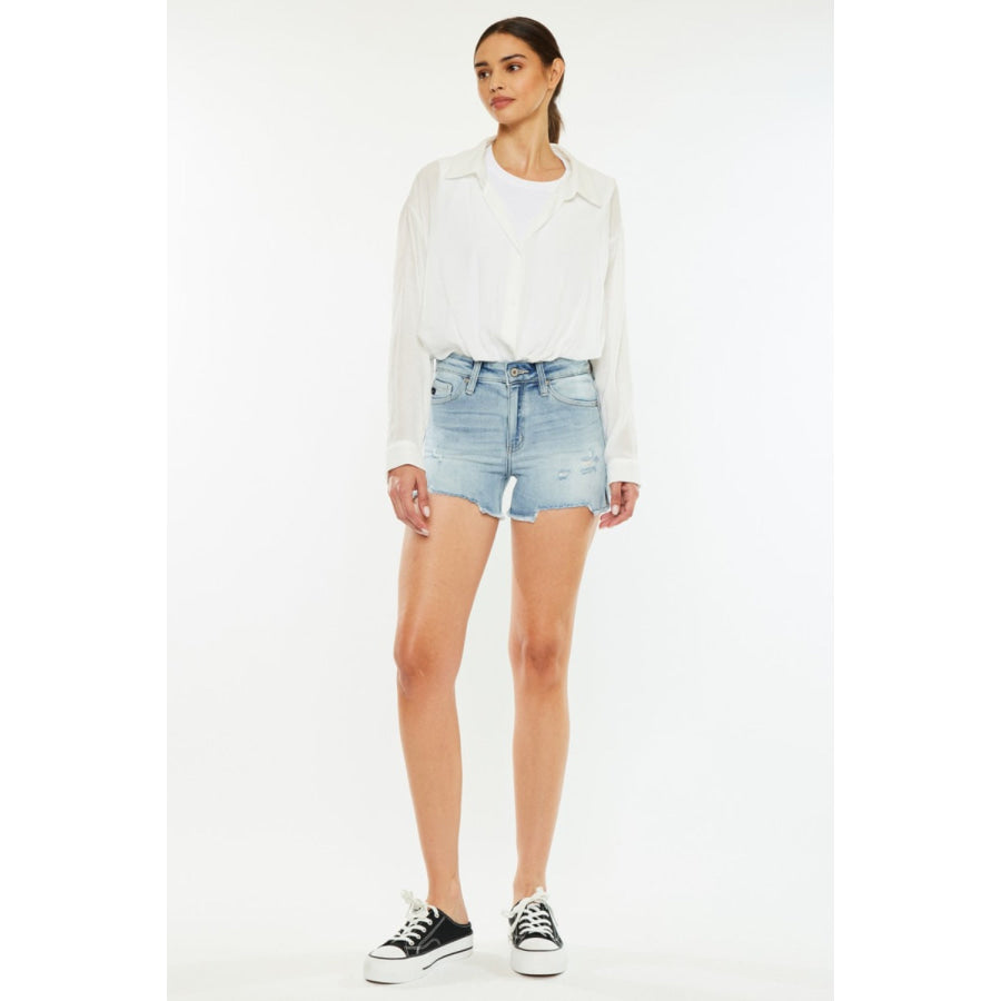 Kancan High Rise Side Slit Denim Shorts Apparel and Accessories