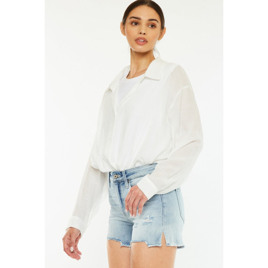 Kancan High Rise Side Slit Denim Shorts Apparel and Accessories