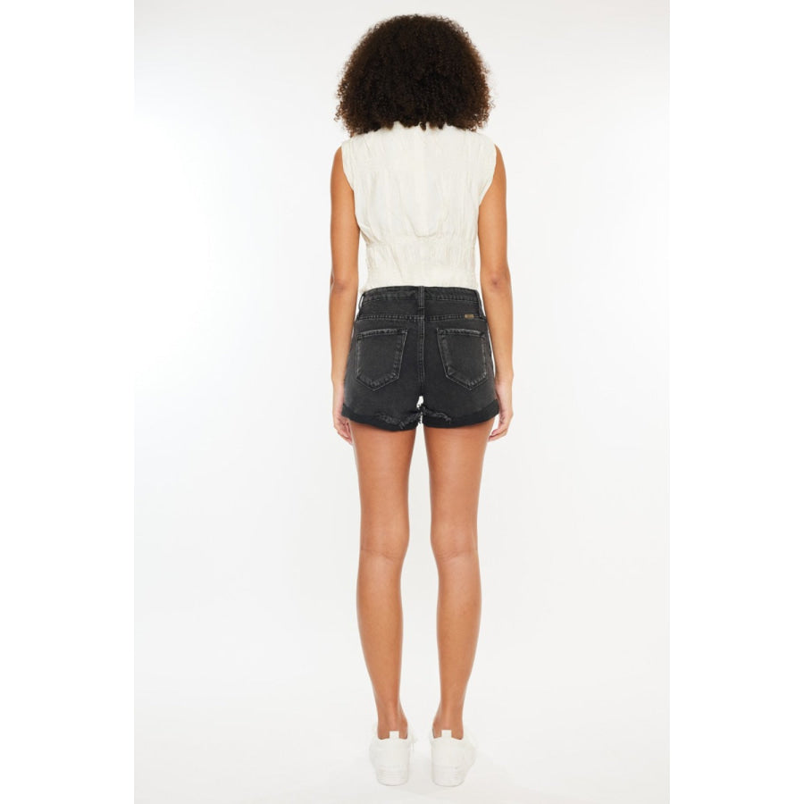 Kancan High Waist Distressed Denim Shorts Apparel and Accessories