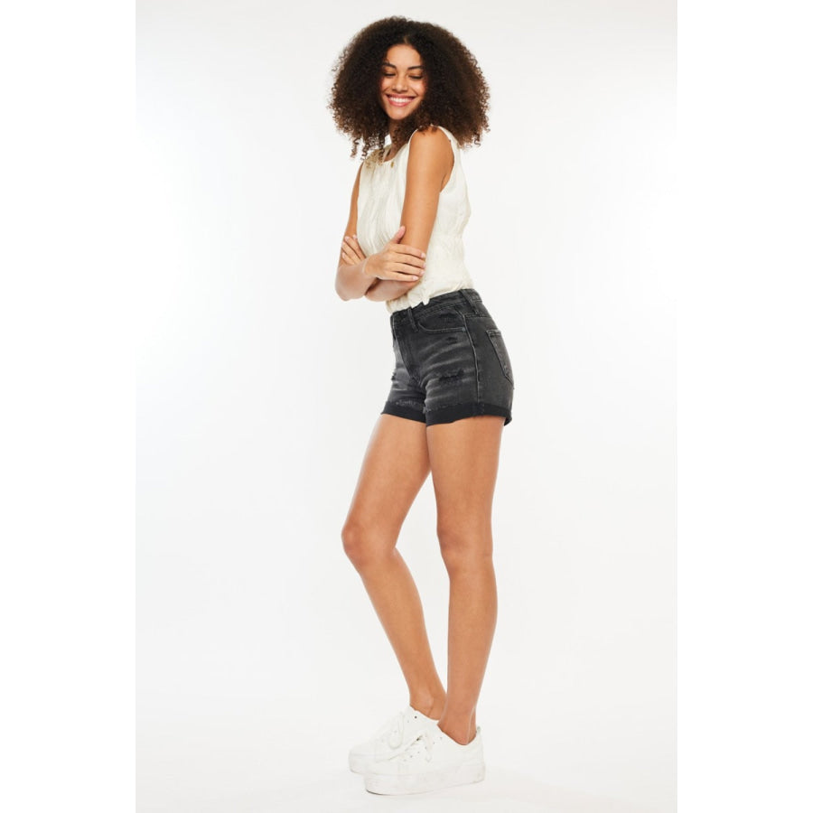 Kancan High Waist Distressed Denim Shorts Apparel and Accessories