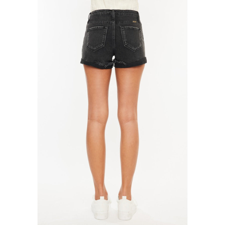 Kancan High Waist Distressed Denim Shorts Black / S Apparel and Accessories