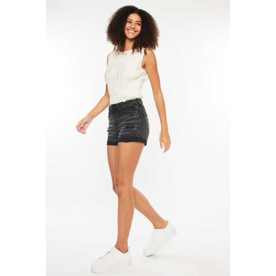 Kancan High Waist Distressed Denim Shorts Apparel and Accessories