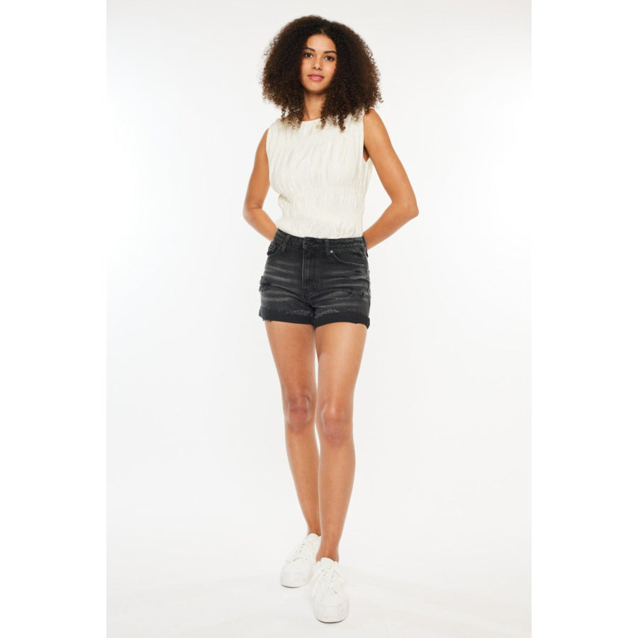 Kancan High Waist Distressed Denim Shorts Apparel and Accessories