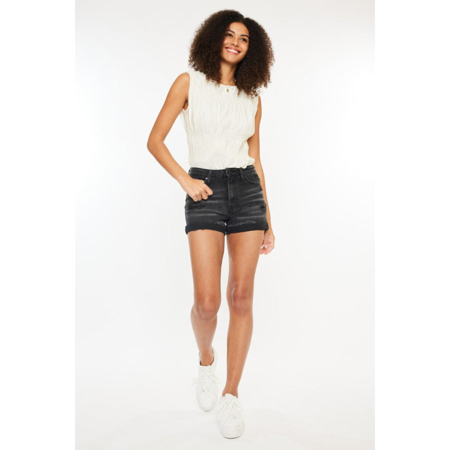 Kancan High Waist Distressed Denim Shorts Apparel and Accessories