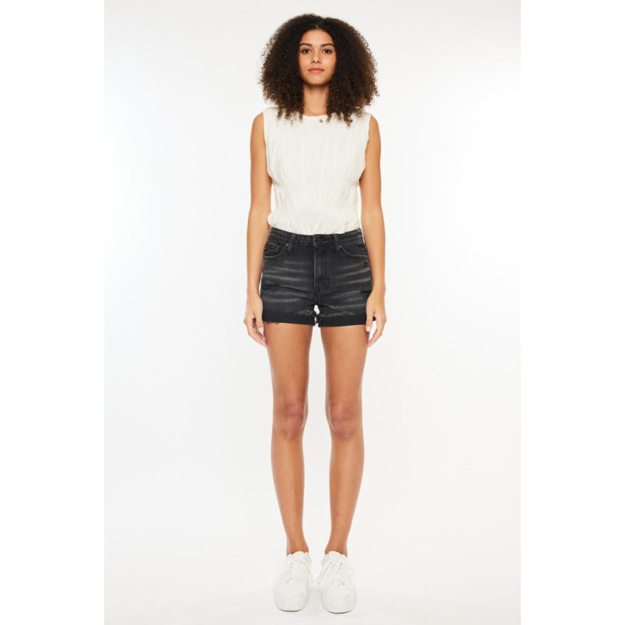 Kancan High Waist Distressed Denim Shorts Apparel and Accessories