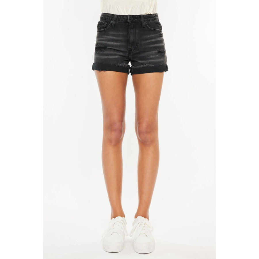 Kancan High Waist Distressed Denim Shorts Black / S Apparel and Accessories