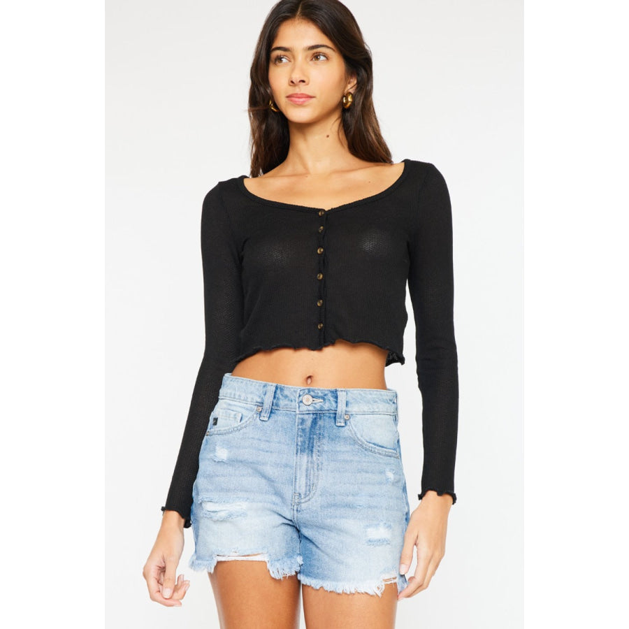 Kancan High Waist Frayed Denim Shorts Apparel and Accessories