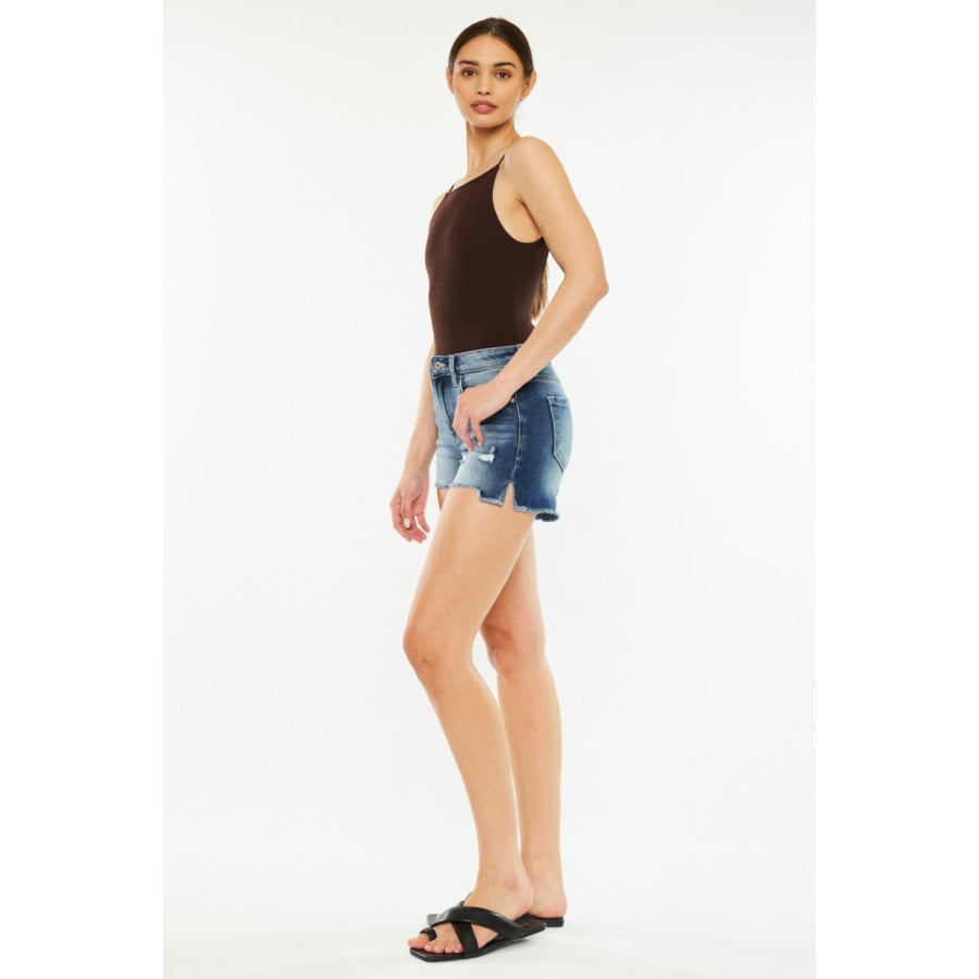 Kancan High Waist Raw Hem Denim Shorts Apparel and Accessories