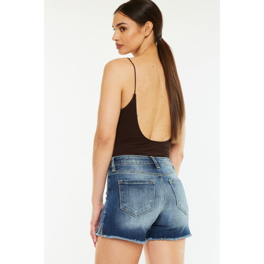 Kancan High Waist Raw Hem Denim Shorts Apparel and Accessories