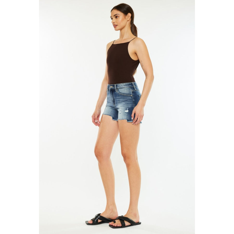 Kancan High Waist Raw Hem Denim Shorts Apparel and Accessories