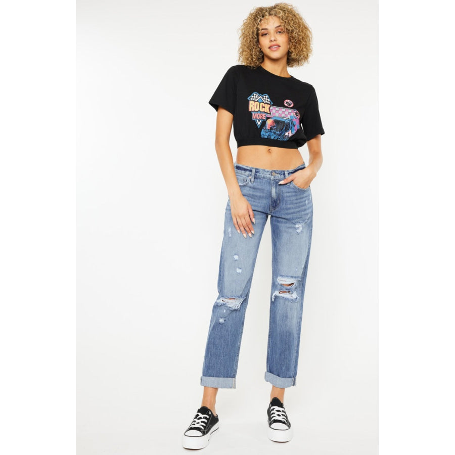 Kancan Mid Rise Distressed Straight Jeans Light / Apparel and Accessories