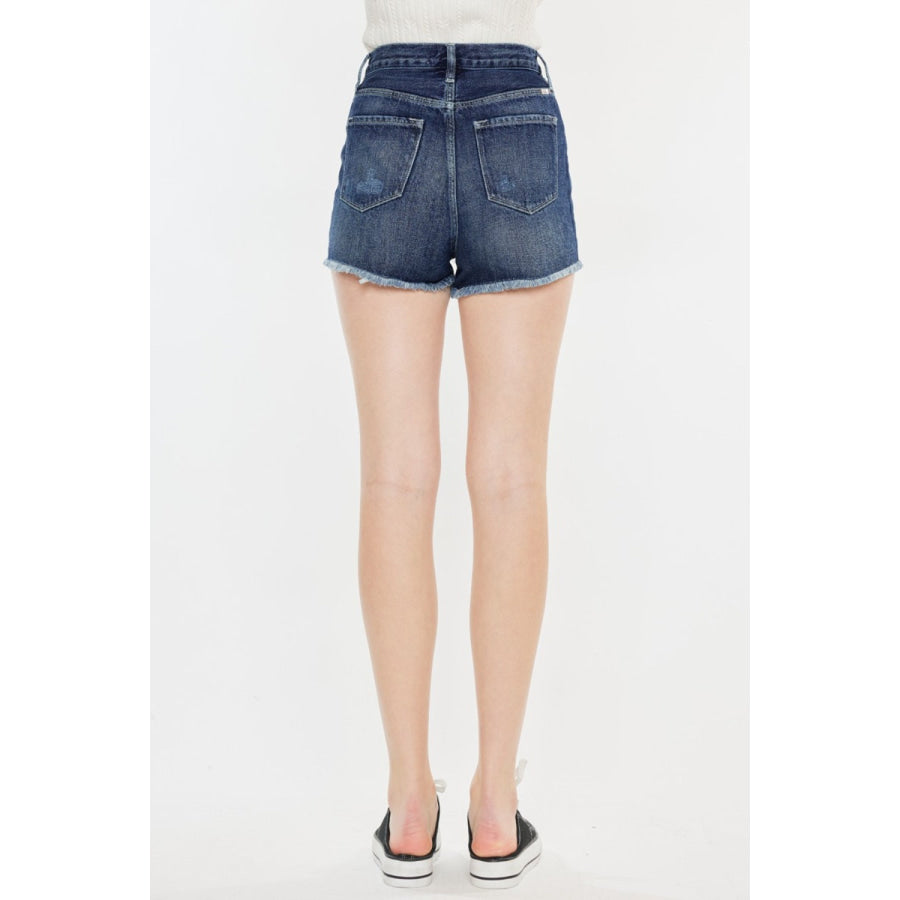 Kancan Raw Hem Button Fly Denim Shorts Apparel and Accessories