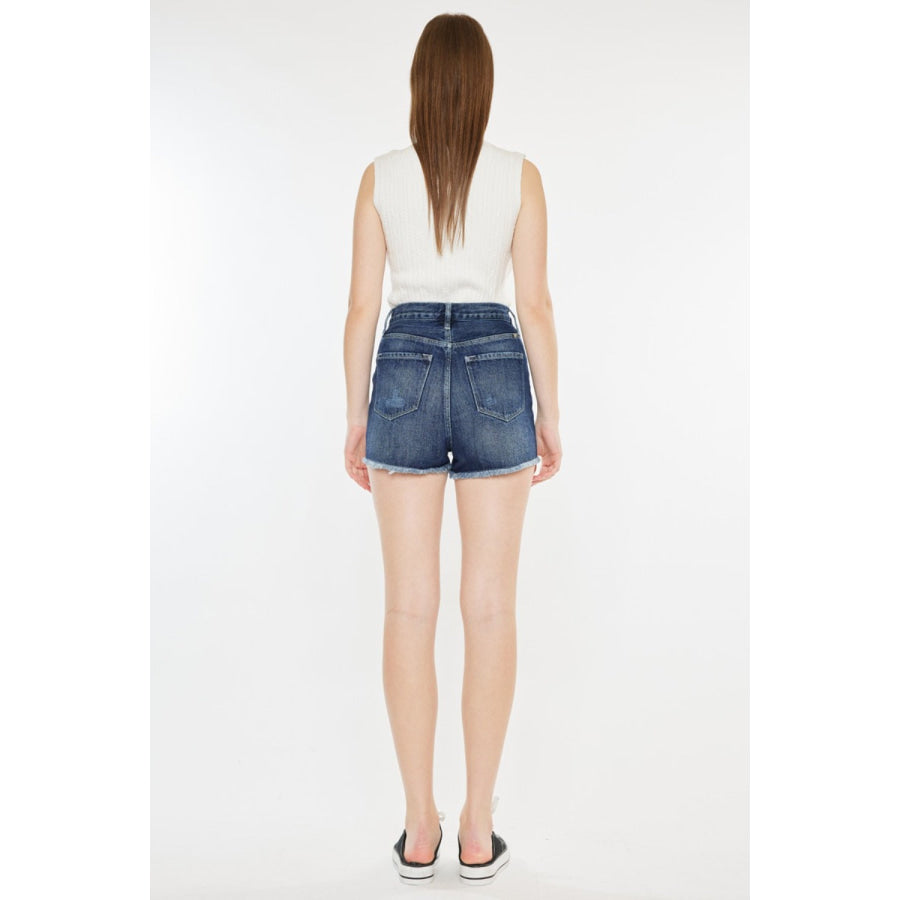 Kancan Raw Hem Button Fly Denim Shorts Apparel and Accessories