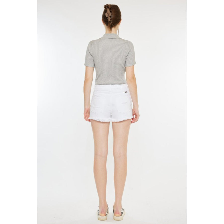 Kancan Raw Hem Distressed Denim Shorts White / 1 Apparel and Accessories