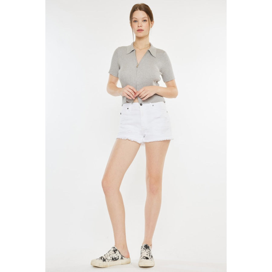 Kancan Raw Hem Distressed Denim Shorts White / 1 Apparel and Accessories