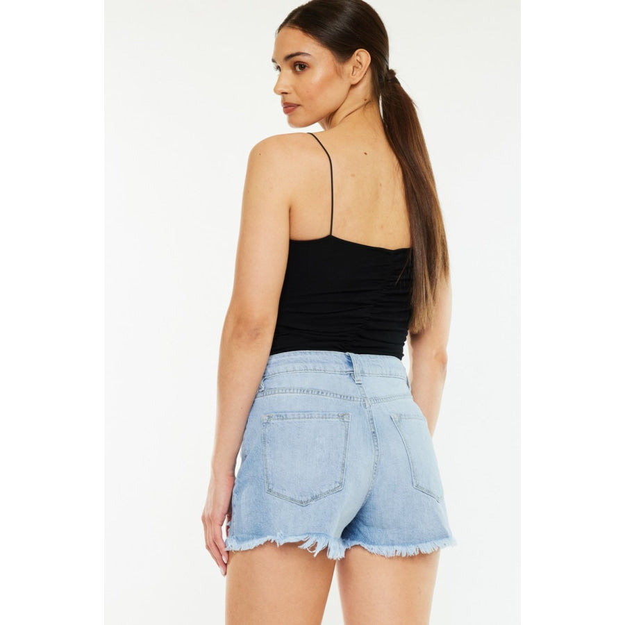 Kancan Raw Hem Distressed High Waist Denim Shorts Apparel and Accessories