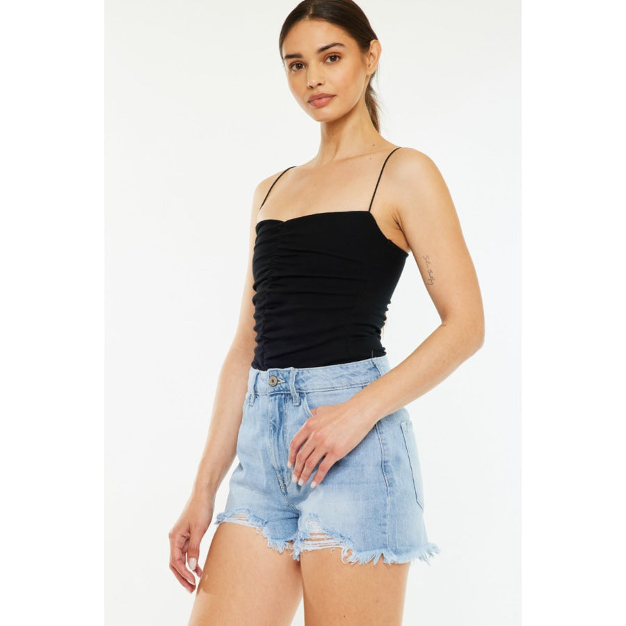 Kancan Raw Hem Distressed High Waist Denim Shorts Light / Apparel and Accessories