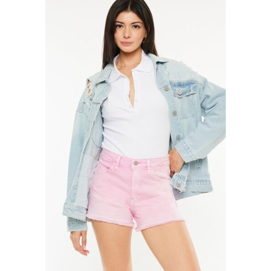 Kancan Raw Hem High Waist Denim Shorts Apparel and Accessories