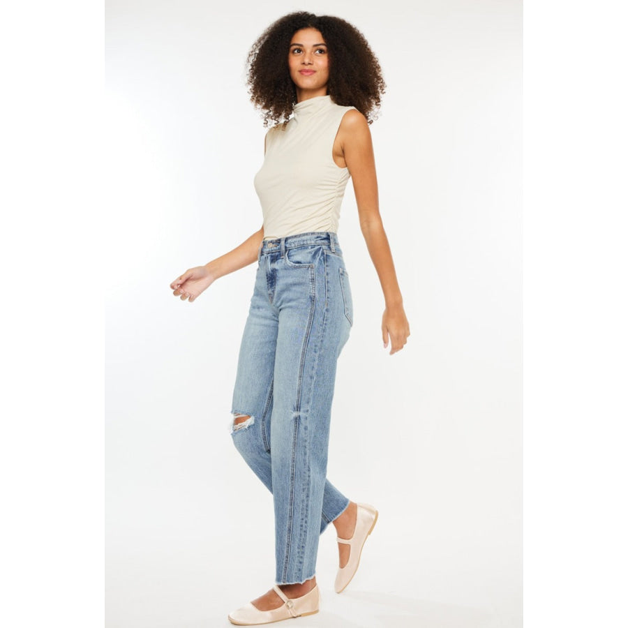 Kancan Ultra High Rise Distressed Straight Jeans Apparel and Accessories