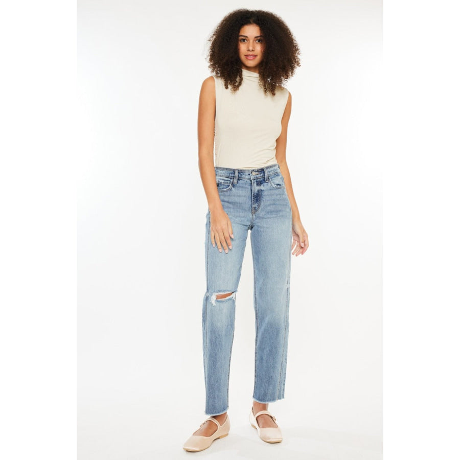 Kancan Ultra High Rise Distressed Straight Jeans Apparel and Accessories