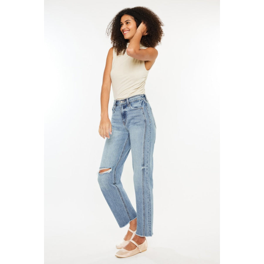 Kancan Ultra High Rise Distressed Straight Jeans Apparel and Accessories