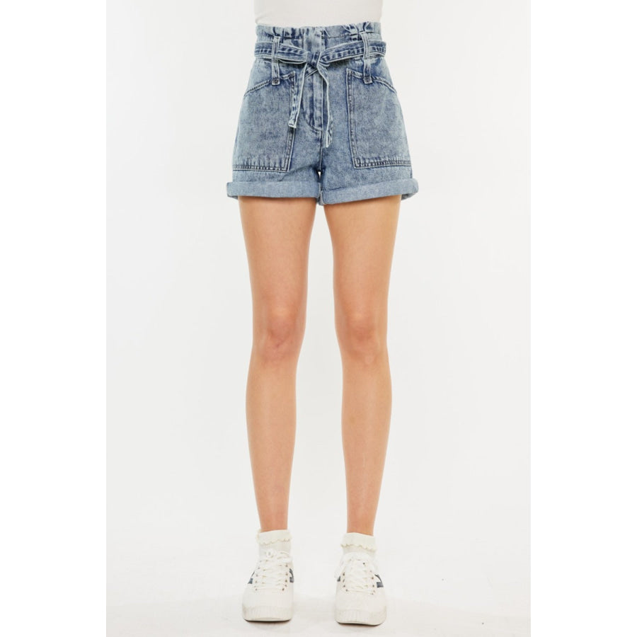 Kancan Ultra High Rise Paperbag Denim Shorts Apparel and Accessories