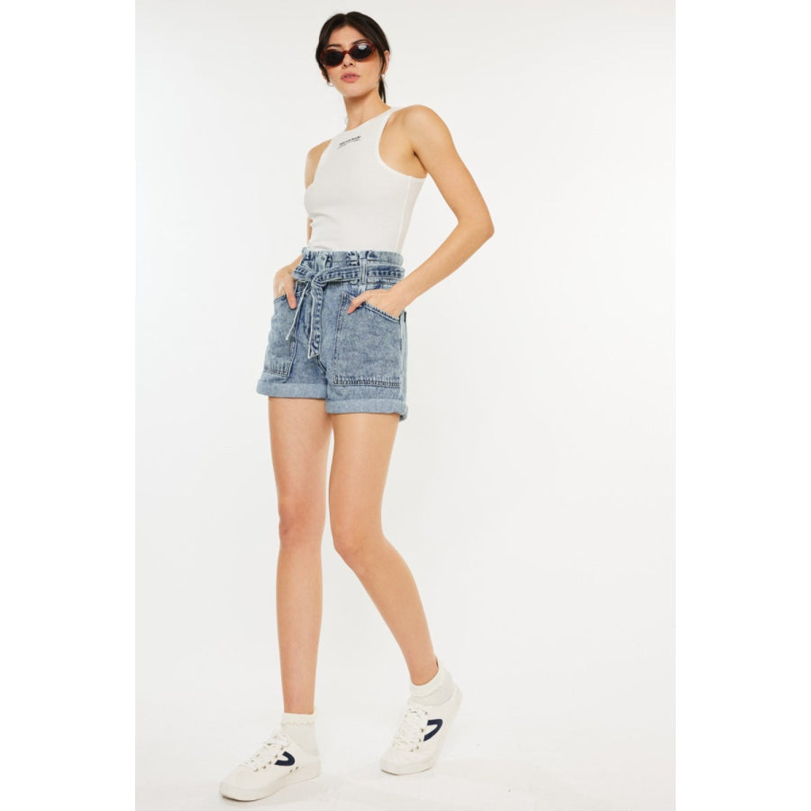 Kancan Ultra High Rise Paperbag Denim Shorts Apparel and Accessories